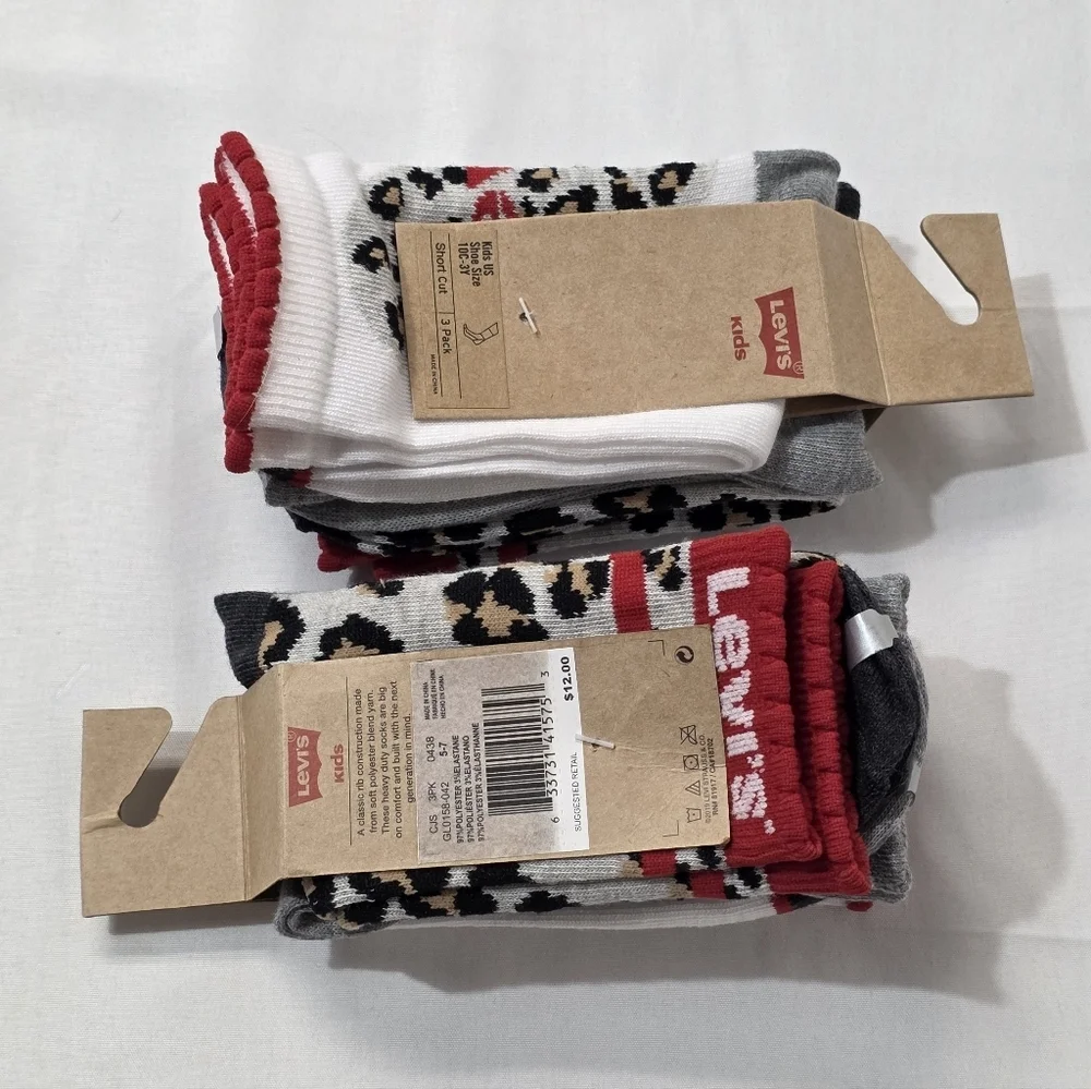 Levi's Bundle Of 2 3-Pack Socks (6 Pair) Short Cut Socks Size 10C-3Y New